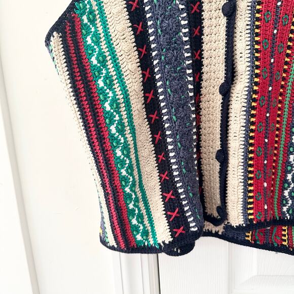 Casual Corner Hand Knit Coogi Style Multi Color Stripe Button Sweater Vest Large - Picture 3 of 8